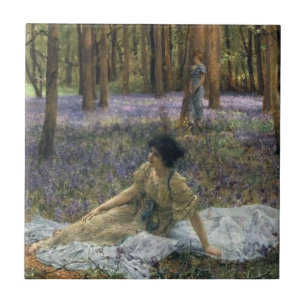 Women in a Forest of Bluebell Flowers Ceramic Tile