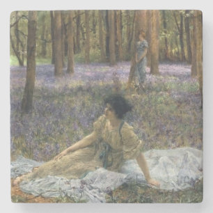 Women in a Forest of Bluebell Flowers Stone Coaster