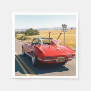 Women in a Red 1966 Corvette on Route 66 Napkin