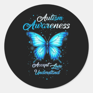 Women In April We Wear Blue Butterfly Autism Menta Classic Round Sticker