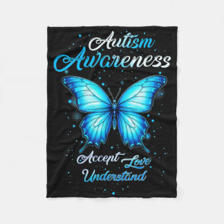 Women In April We Wear Blue Butterfly Autism Menta Fleece Blanket