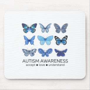 Women In April We Wear Blue Butterfly Autism Menta Mouse Pad