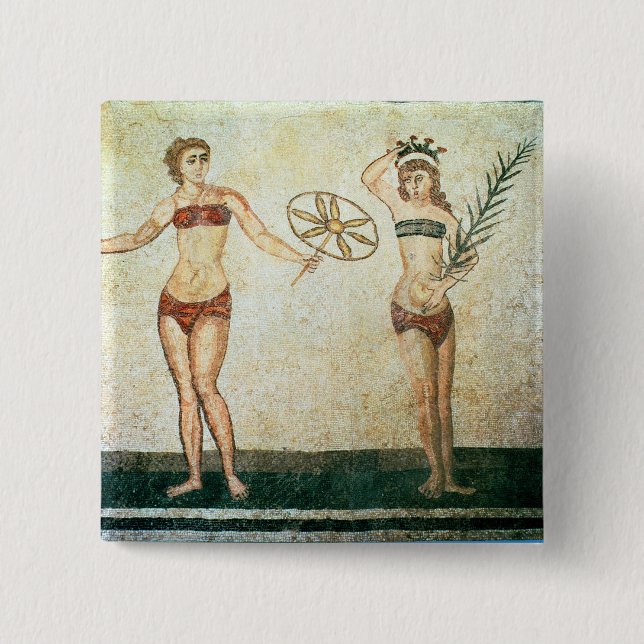 Women in 'bikinis' 15 cm square badge (Front)