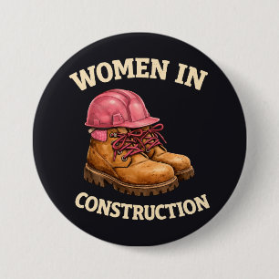 Women in Construction Work Boots and Hard Hat 7.5 Cm Round Badge