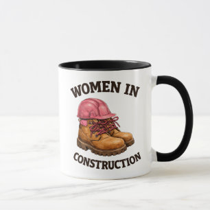 Women in Construction Work Boots and Hard Hat Mug
