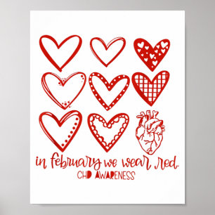 Women In February We Wear Red Heart Disease Chd Aw Poster