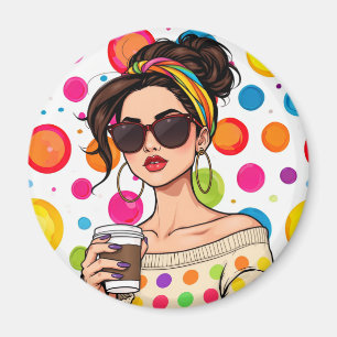 Women in LGBTQ Rainbow Bandanna with Coffee Magnet