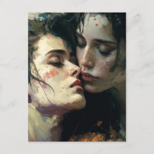 Women In Love Messy Colourful Painting Postcard