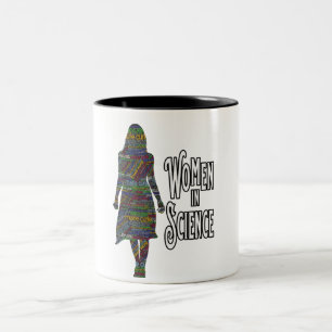 Women In Science Female Silhouette Word Fill Two-Tone Coffee Mug