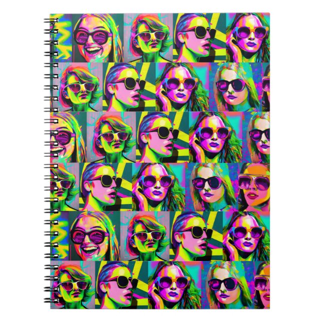 Women in Sunglasses Colourful Digital Art Notebook (Front)
