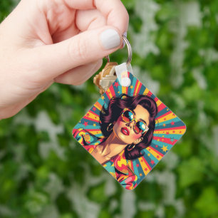 Women In Sunglasses Retro Pop Key Ring