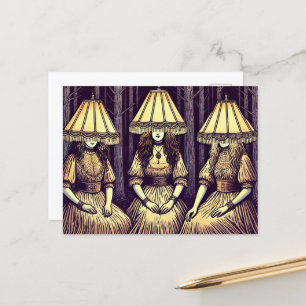 Women in the Forest With Lampshade Hats Postcard