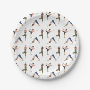 Women In Yoga Poses Colorful Workout Pattern Paper Plate