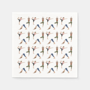 Women In Yoga Poses Stretching Fun Workout Pattern Napkin