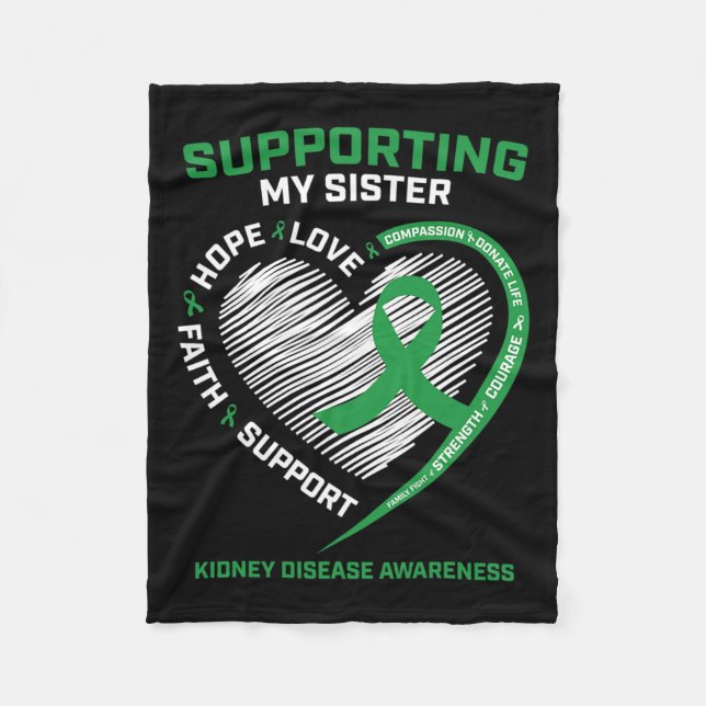 Women Kids Green Sister Kidney Disease Awareness G Fleece Blanket (Front)