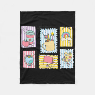 Women Kindergarten Teacher Stamps First Day Of Sch Fleece Blanket