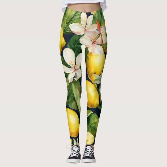 women leggings in lemon yellow and green (Front)