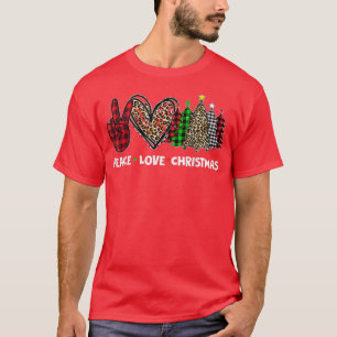 Women Leopard Buffalo Christmas Tree Peace Love Ch T-Shirt
