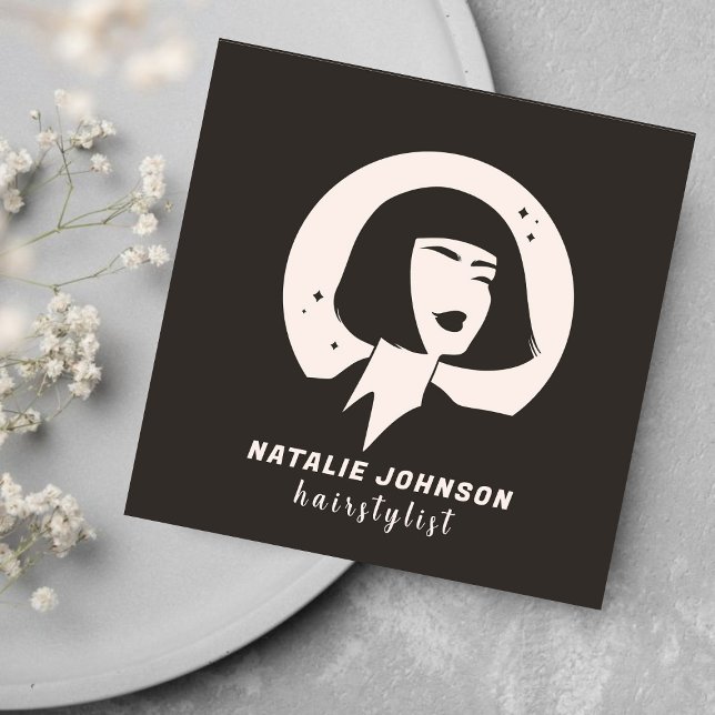 Women Logo Blush Pink & Grey Hairstylist Scissors Square Business Card (Creator Uploaded)