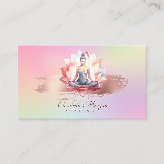 Women Lotus Rose Gold Brush Stroke Holographic Business Card (Front)
