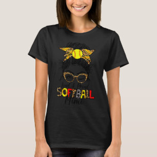 Women Loud & Proud Softball Mimi Messy Bun Leopard T-Shirt