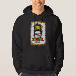 Women Loud & Proud Softball Mum Messy Bun Leopard Hoodie