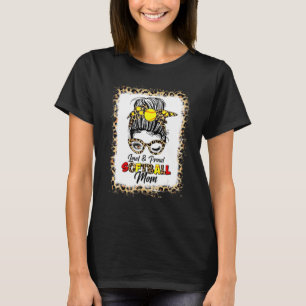 Women Loud & Proud Softball Mum Messy Bun Leopard T-Shirt