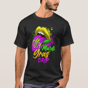 Women Mardi Gras Dripping Lips  Mardi Gras Drip Co T-Shirt