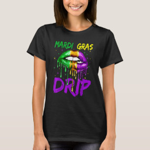 Women Mardi Gras Dripping Lips Mardi Gras Drip Co T-Shirt