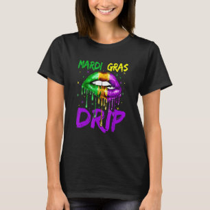 Women Mardi Gras Dripping Lips Mardi Gras Drip Col T-Shirt