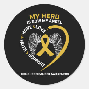Women Men Hero Is Angel Childhood Cancer Awareness Classic Round Sticker