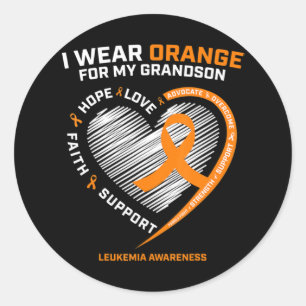 Women Men I Wear Orange For My Grandson Leukaemia Classic Round Sticker