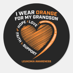 Women Men I Wear Orange For My Grandson Leukaemia Classic Round Sticker
