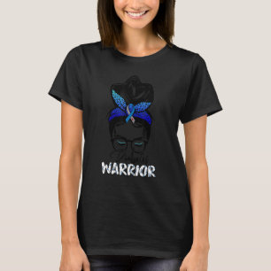 Women Messy Bun Diabetes Awareness Warrior T1D Blu T-Shirt