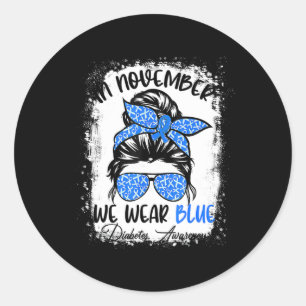 Women Messy Bun Hair Diabetes Awareness Classic Round Sticker