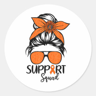 Women Messy Bun Orange Support Squad Kidney Cancer Classic Round Sticker