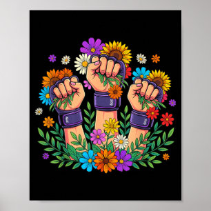 Women MMA Fighter Floral Boxing Gloves Strength Poster