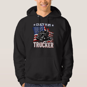 Women Mother Trucker Funny American Flag Trucker W Hoodie