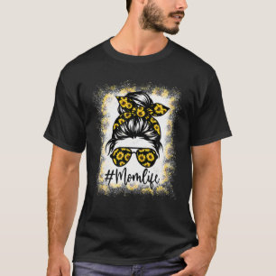 Women Mum Life Bleached Mum Life Leopard Messy Bun T-Shirt
