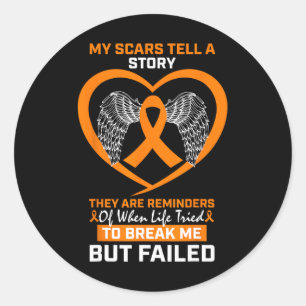 Women My Scars Tell A Story Orange Leukaemia Aware Classic Round Sticker