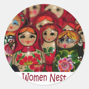 Women Nest, Russian Nesting Dolls Classic Round Sticker