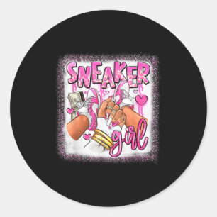 Women Nk And White Sneaker Girl, Funny Sneaker Gir Classic Round Sticker