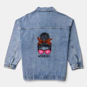 Women Nurse Life RN LPN CNA Messy Bun Denim Jacket