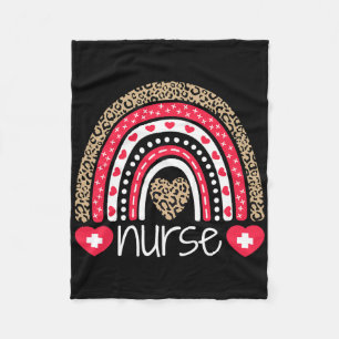 Women Nurse Tee Nurses Week Rainbow Leopard School Fleece Blanket