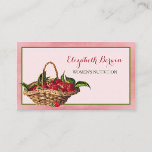 Women Nutrition Girly Pink Strawberries QR Code Business Card