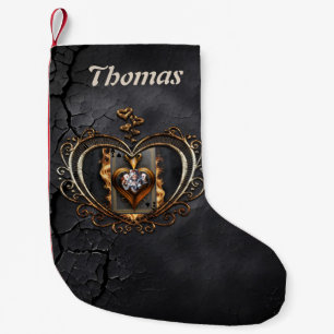 Women of heart card in flames. small christmas stocking