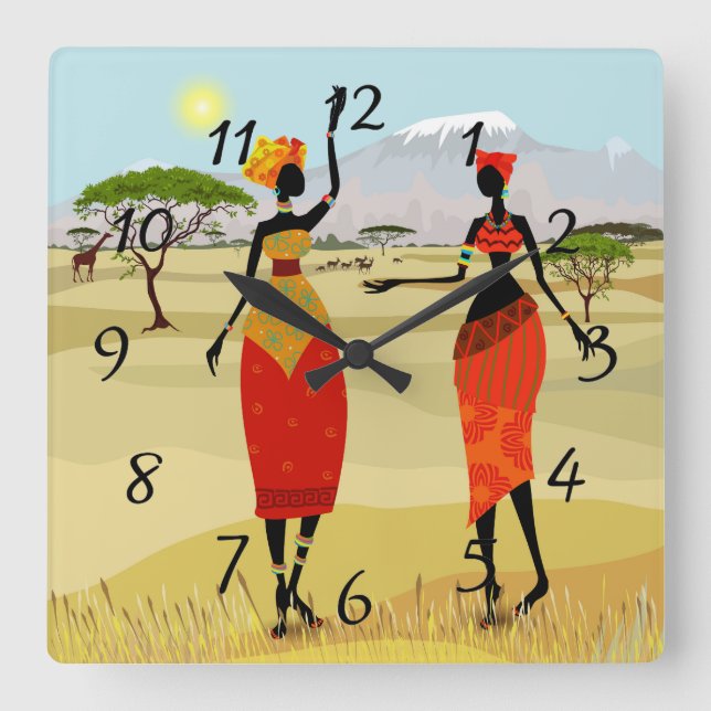 Women of Kenya animation Square Wall Clock (Front)