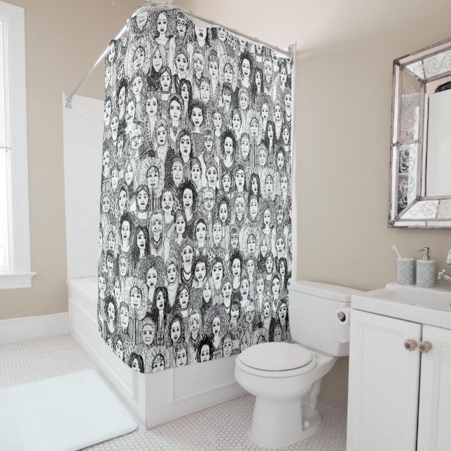 women of the world black white shower curtain (In Situ)