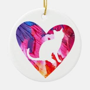 Women or Girls Cat Tie Dye Watercolor Ceramic Ornament