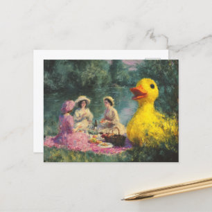 Women Picnic Giant Duck Faux Historical Painting Postcard
